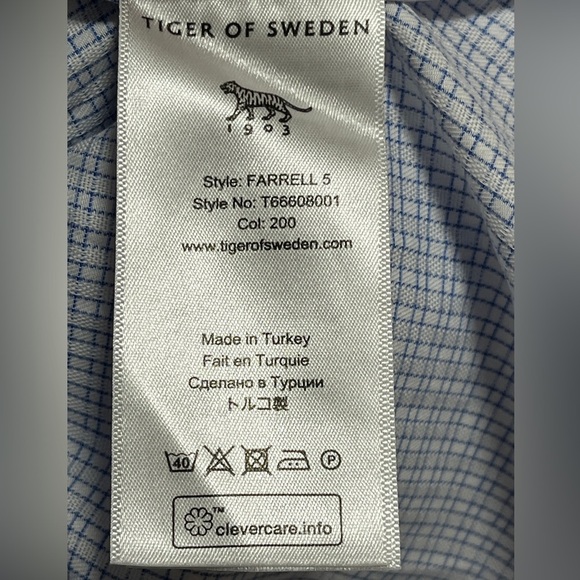 Tiger of Sweden Farrell 5 Slim Fit Dress Shirt 16.5 / 42 Blue Check Cotton - Picture 5 of 8